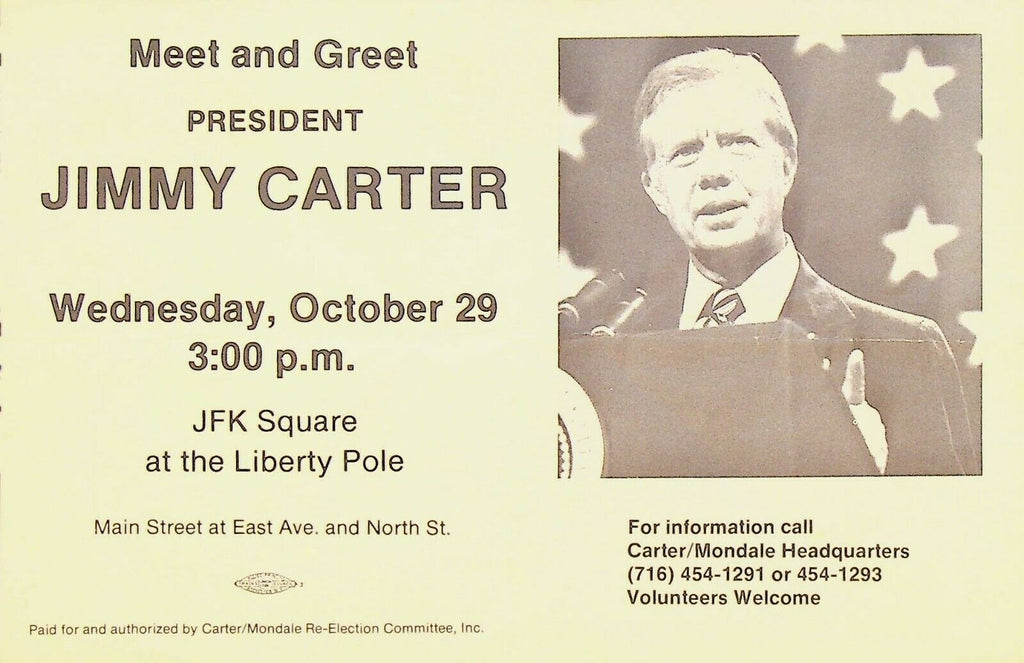 Jimmy Carter Meet & Greet In Rochester NY Flier October 29 1980