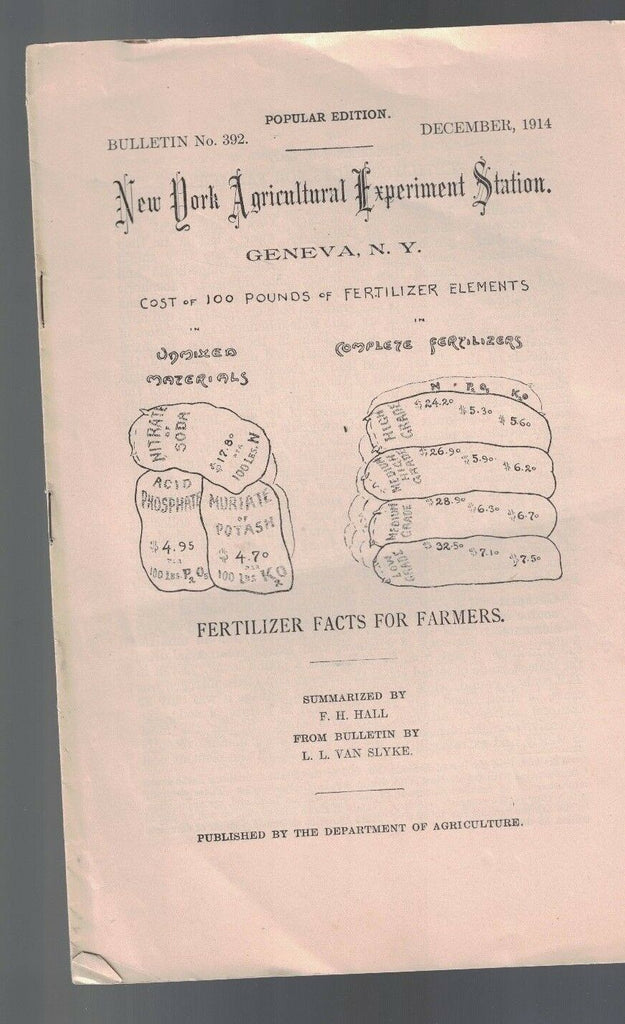 Fertilizer Facts For Farmers New York Agricultural Bulletin 392-  1914