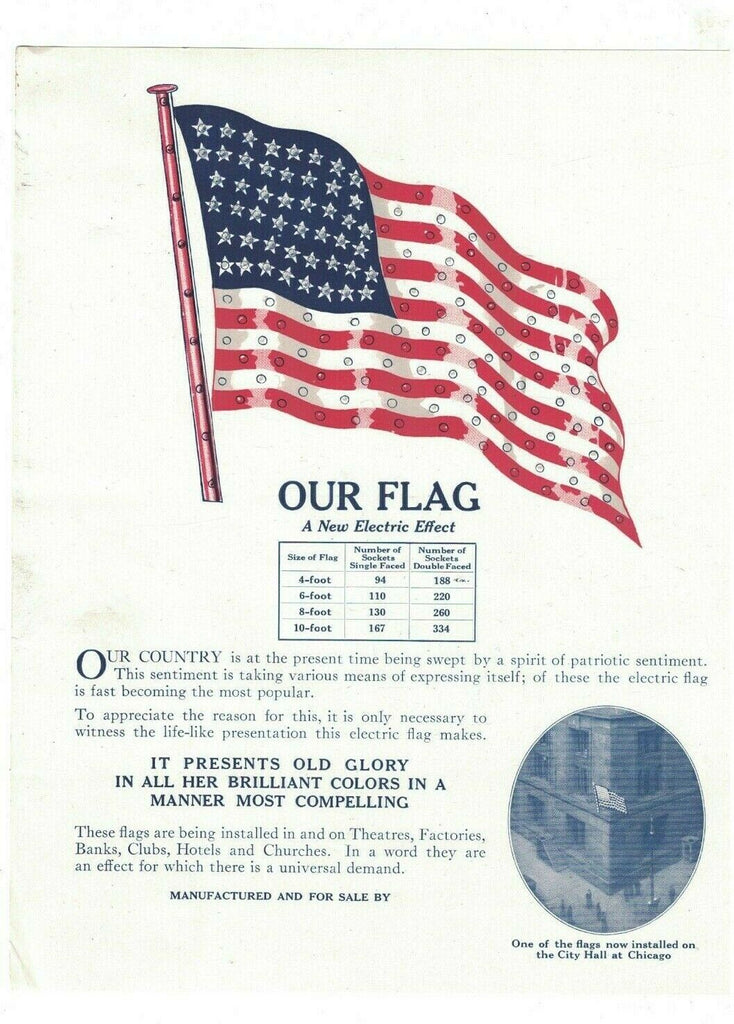 Our Flag 1920s New Electric Effect Ad Sheet USA Flag