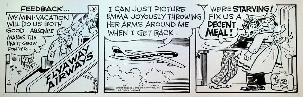 Moon Mullins Original Art Ferd & Tom Johnson February 16 1984 Mini Vacation