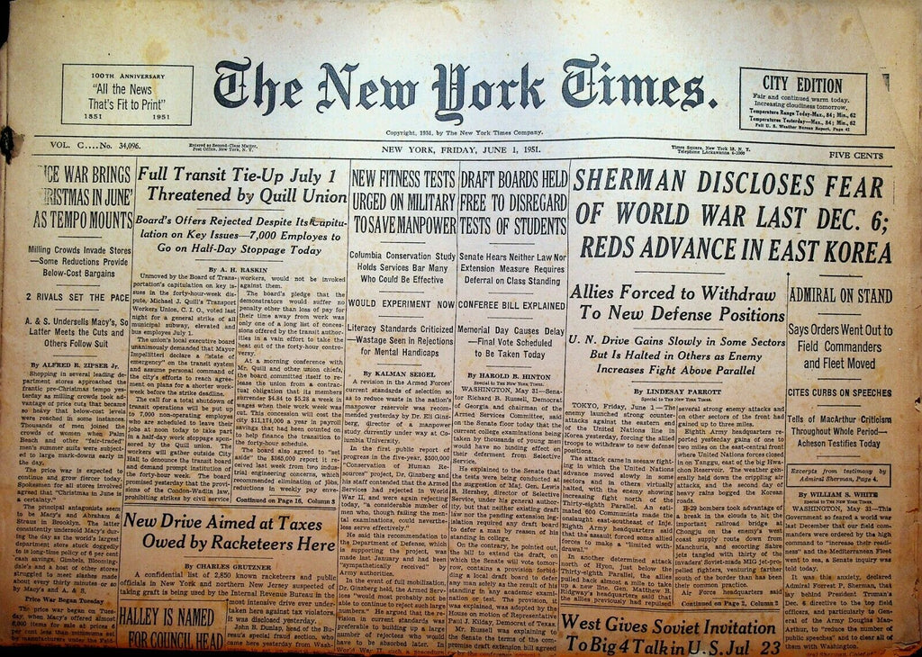 The New York Times June 1 1951 Korean War Douglas MacArthur Racketeers