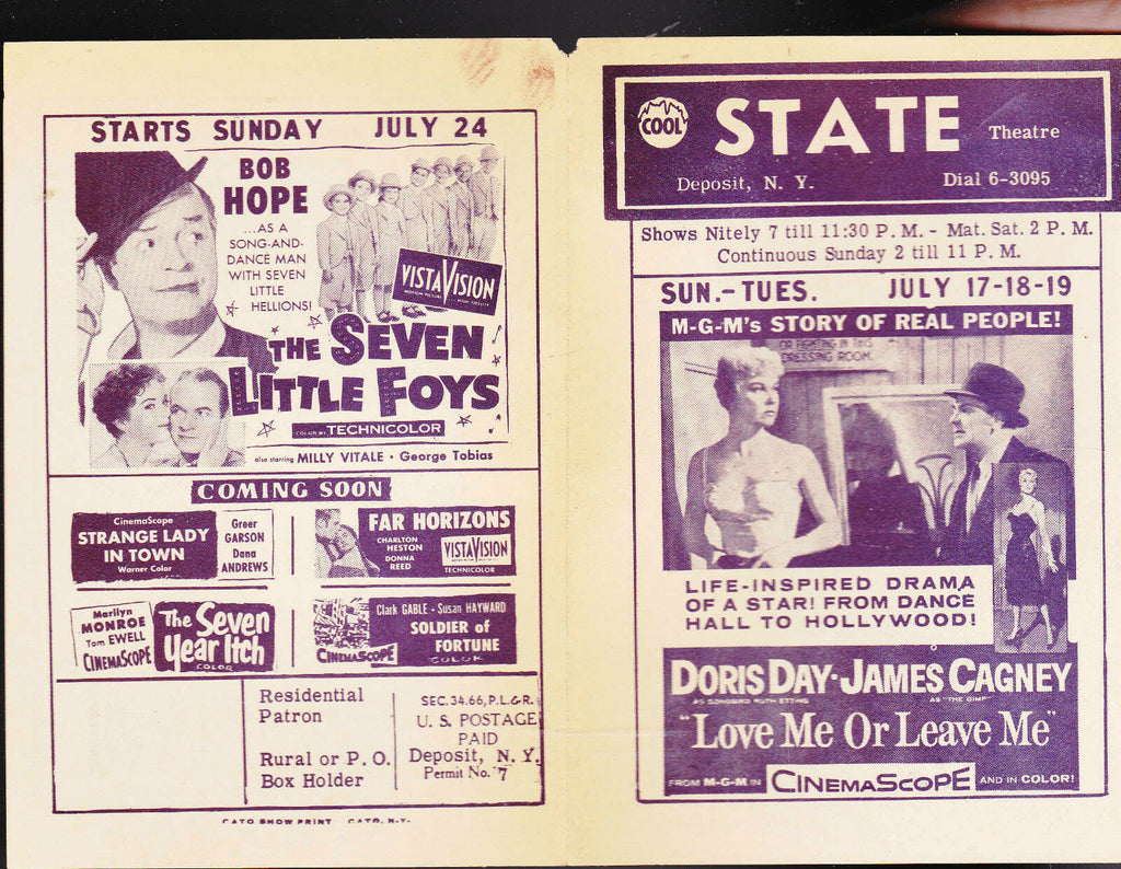 Doris Day James Cagney Bob Hope State Theatre Deposit NY ad brochure