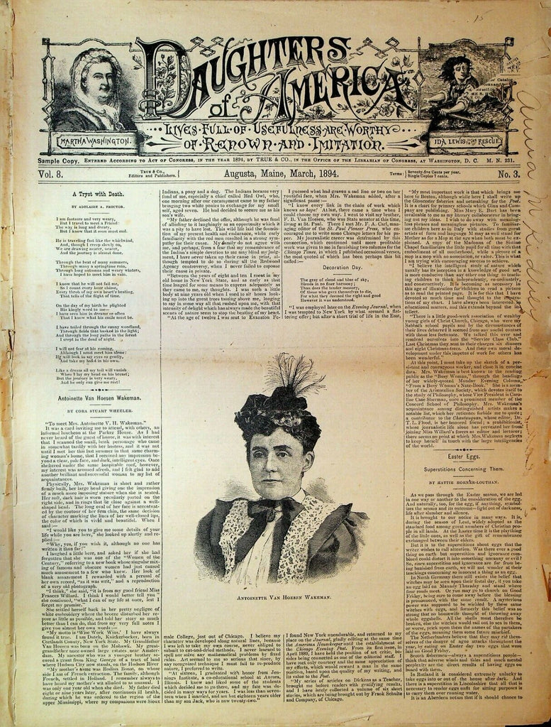 Daughters of America March 1894 Antoinette Wakeman Florence Nightingale