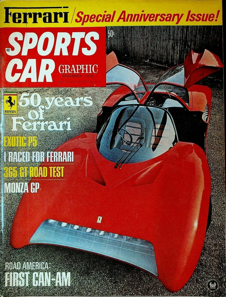 Sports Car Graphic Magazine November 1968 Ferrari Paul Frere Enzo 250/P5