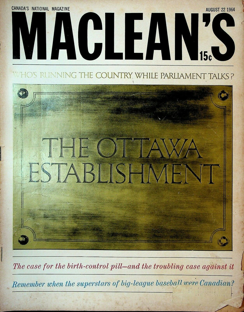 MacLean's Magazine August 22 1964 Birth Control Pill Baseball Harlem NY Riots