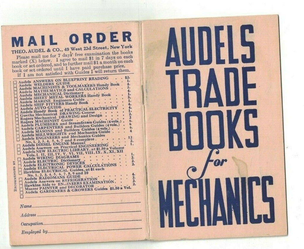 Audels Trade Books for Mechanics 1930s Catalog Trades Theo Audel & Co