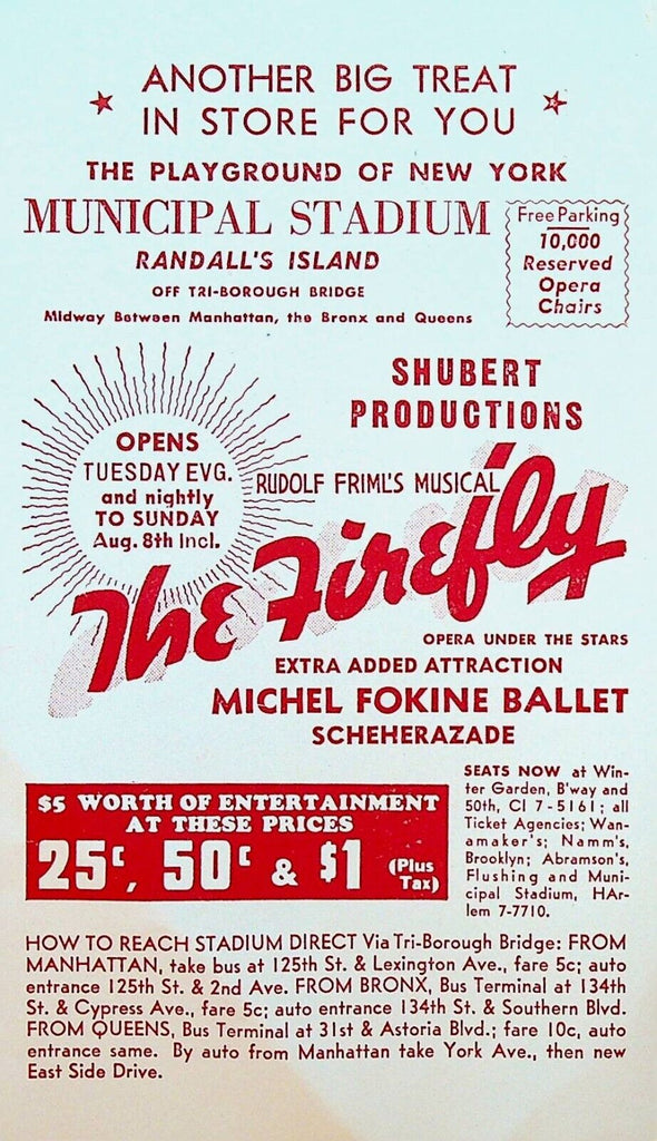 The Firefly Opera Under the Stars Ad Sheet Michel Fokine Ballet