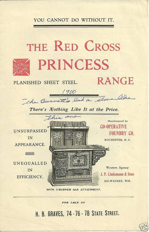 The Red Cross Princess Range illustrated Brochure 1900