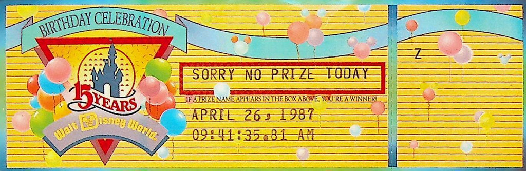Walt Disney World 1987 No Prize Today Birthday Celebration Ticket April 26