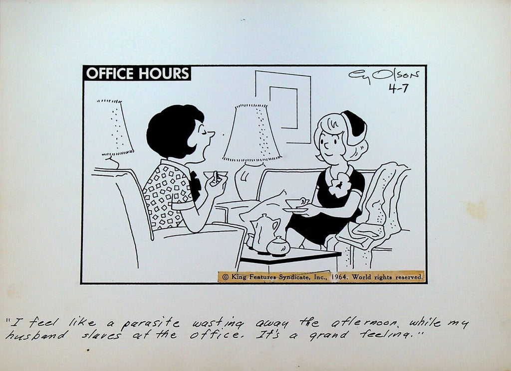 Office Hours by Cy Olson Original Comic Strip Art April 7 1964 Housewives Talk