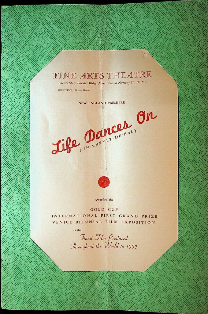 Life Dances On 1938 Movie Program New England Premiere Fine Arts Theatre