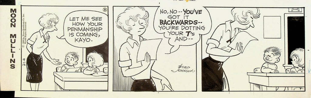 Moon Mullins Ferd Johnson Original Comic Strip Art September 12 1969 Cross Eyes