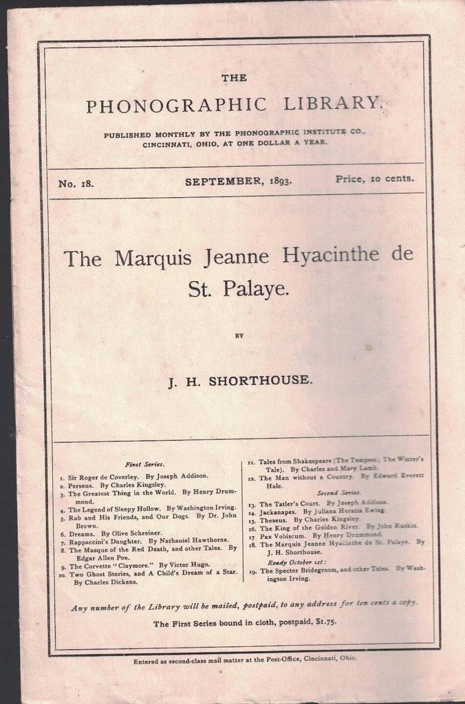 Marquis Jeanne Hyacinthe de St Palaye Phonographic Library Shorthand 1893