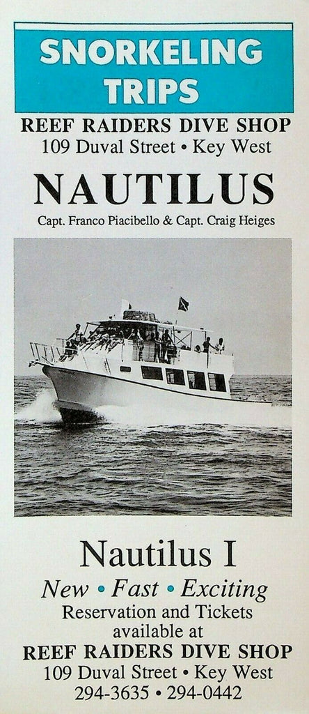 Nautilus I Snorkeling Ship Key West Florida Advertising Card 1980s