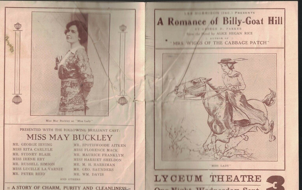 A Romance of Billy-Goat Hill Play Ad Brochure 1910s Lyceum Theatre Ithaca NY