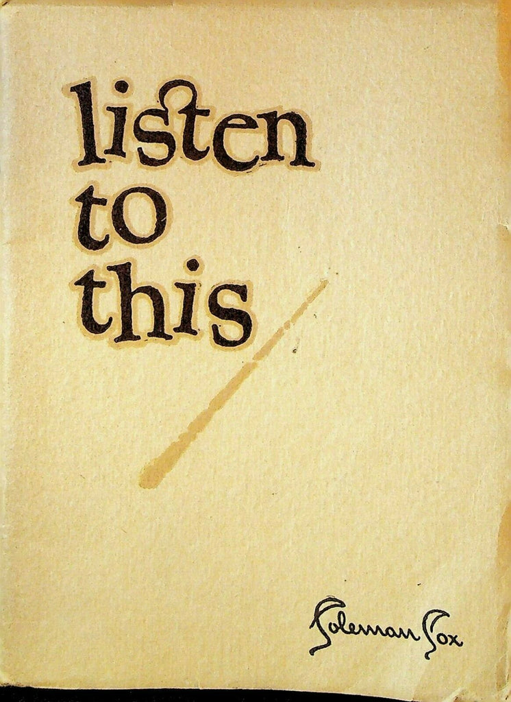 Listen to This by Coleman Cox 1922 Booklet First Edition