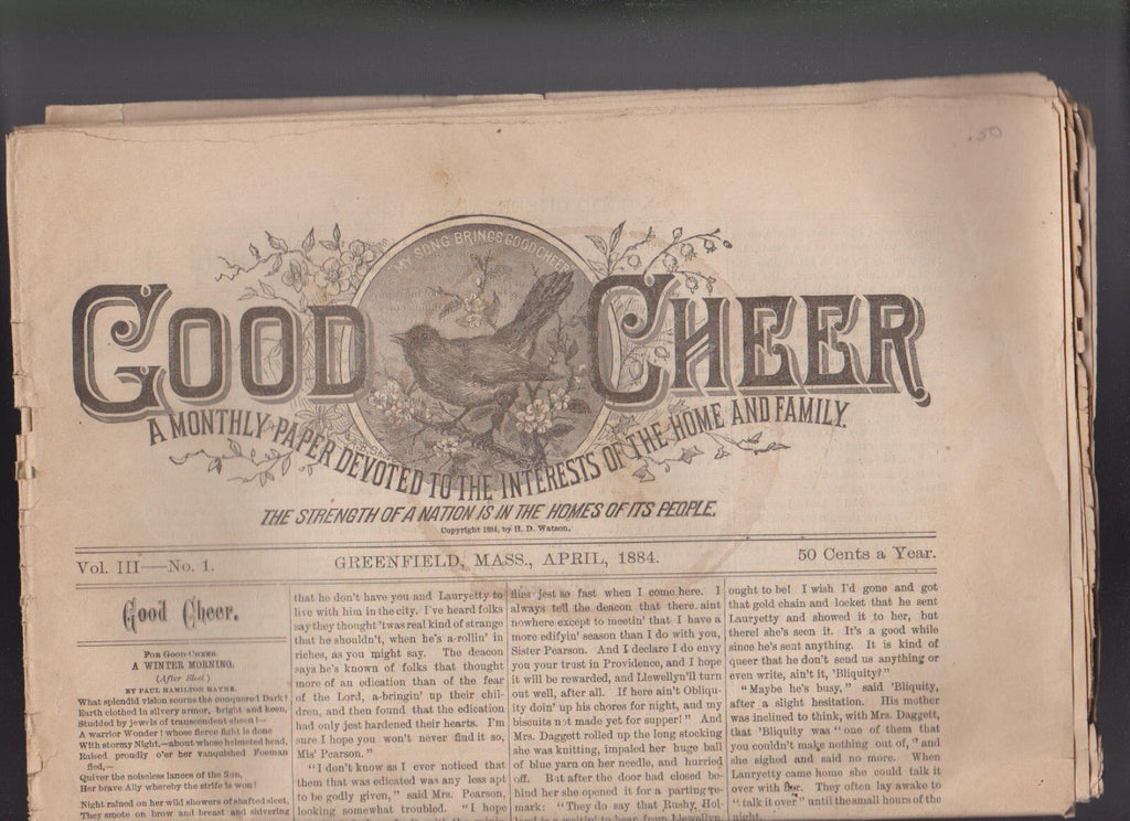 Good Cheer April 1884 Home & Family Monthly Paper Paul Hamilton Hayne