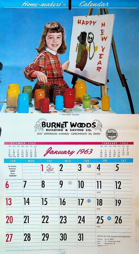 Burnet Woods Building & Saving Co Cincinnati Ohio 1963 Home Maker's Calendar