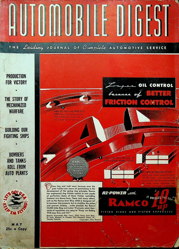 Automobile Digest May 1942 World War II Effort Asbestos Bombers & Tanks