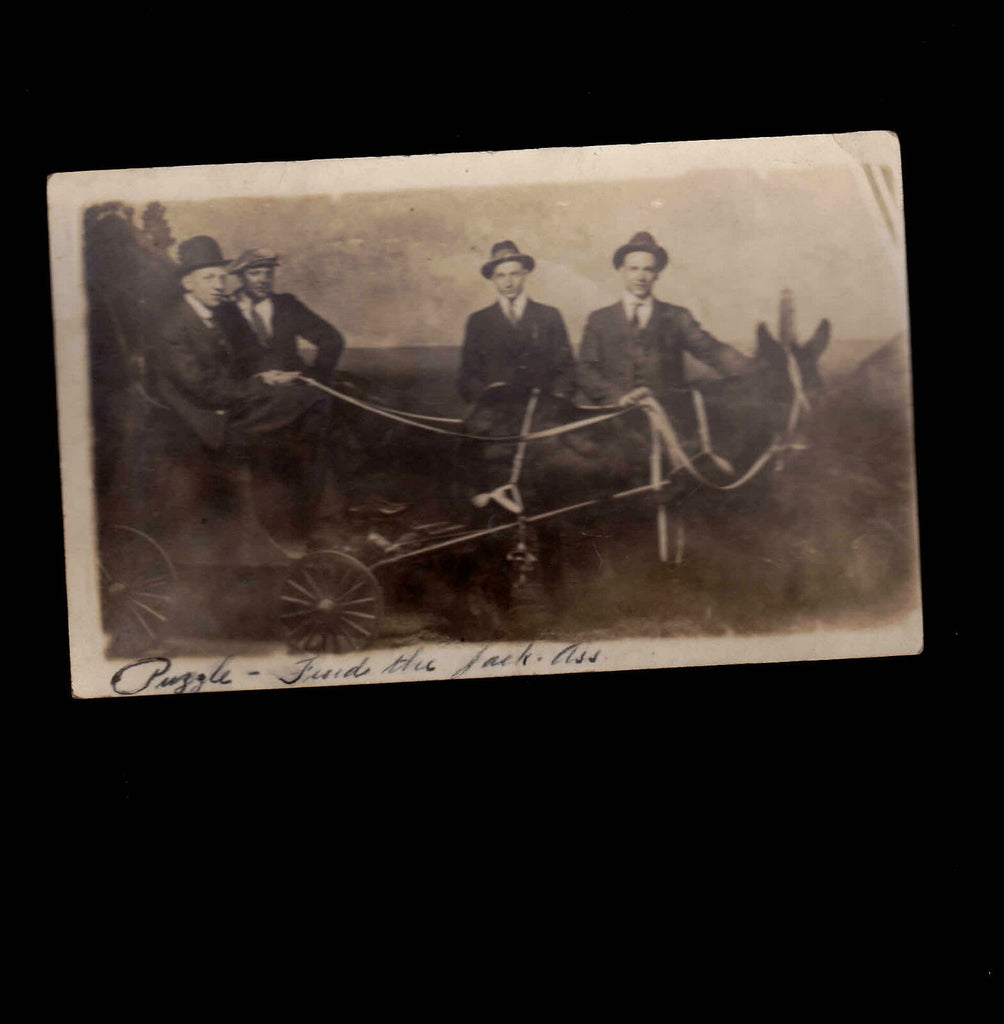 Four Men with a Carriage and Donkey RPPC Unused Postcard