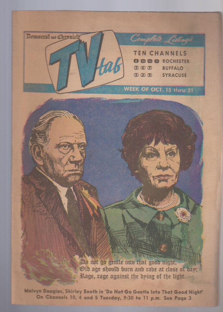 Democrat & Chronicle TV Tab October 15 1968 Melvyn Douglas Shirley Booth