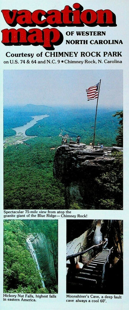 Vacation Map of Western North Carolina Chimney Rock Park Brochure 1970s