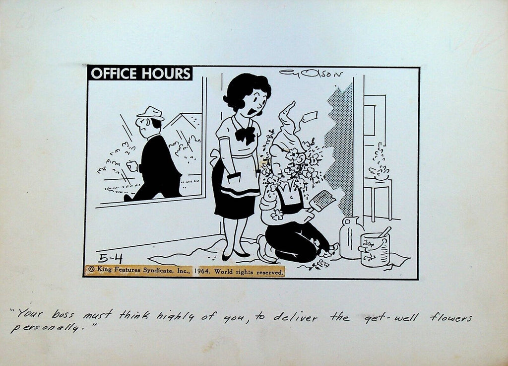 Office Hours by Cy Olson Original Comic Strip Art May 4 1964 Get Well Flowers