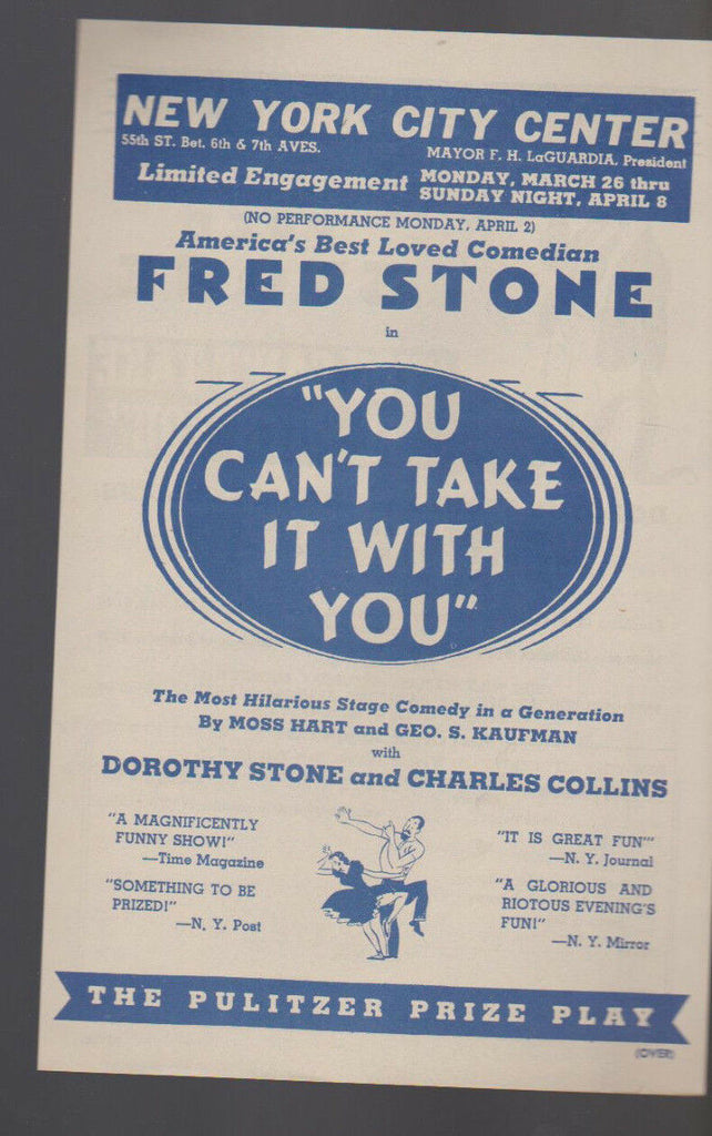 Fred Stone in You Can't Take It With You Ad Sheet 1945