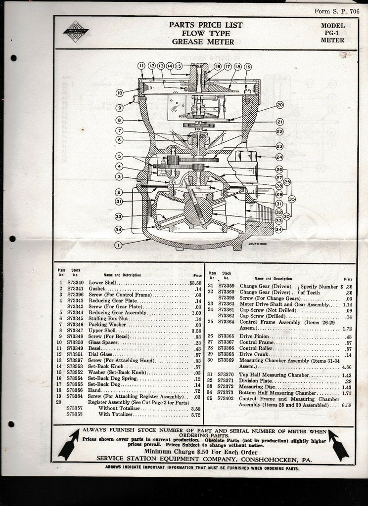 Service Station Equipment Co 1936 Parts Price List Conshohocken Pennsylvania