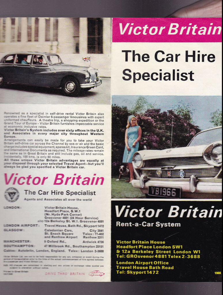 Victor Britain Rent-a-Car System Brochure 1965