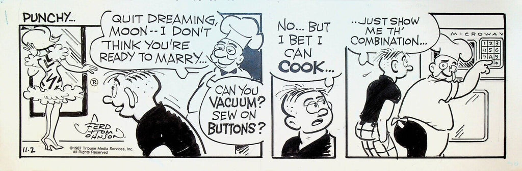 Moon Mullins Original Comic Strip Art Ferd & Tom Johnson November 2 1987  Cook