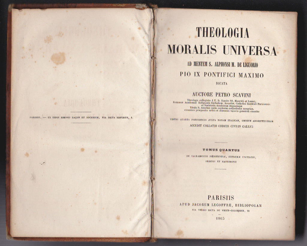 Theologia Moralis Universa (Pio IX Pontifici Maximo) Book 4 (1865) Christian