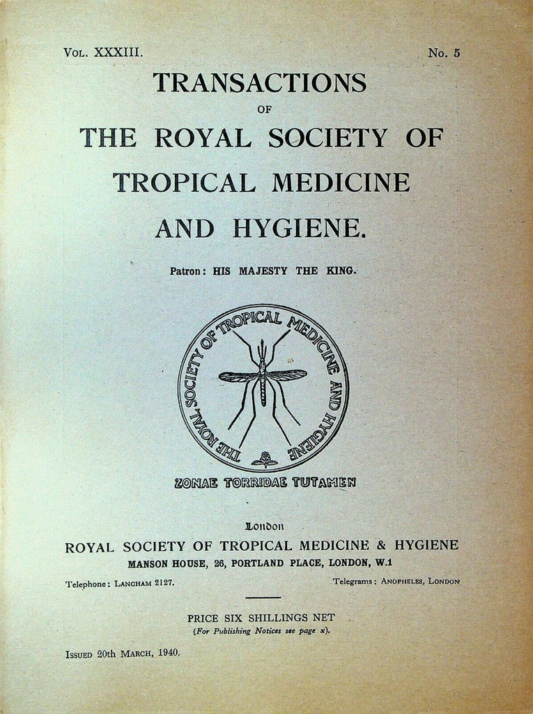 Royal Society of Tropical Medicine Hygiene March 1940 Nigeria Sleeping Sickness
