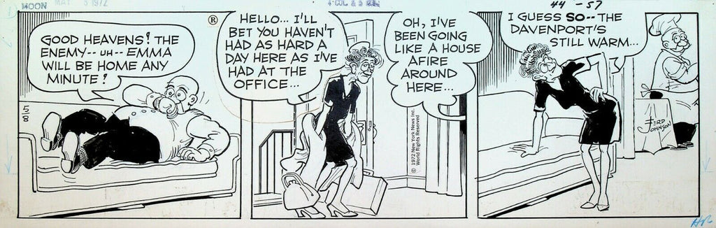 Moon Mullins Original Comic Strip Art Ferd Johnson May 8 1972 Davenport