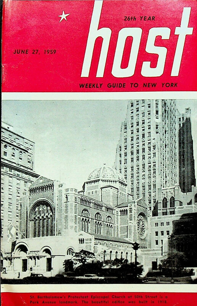 Host Weekly Guide to New York City June 27 1959 Count Basie St Bartholomew's