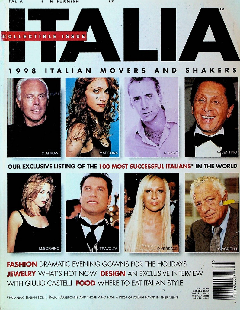 Italia Magazine November 1998 Nicholas Cage John Travolta Madonna