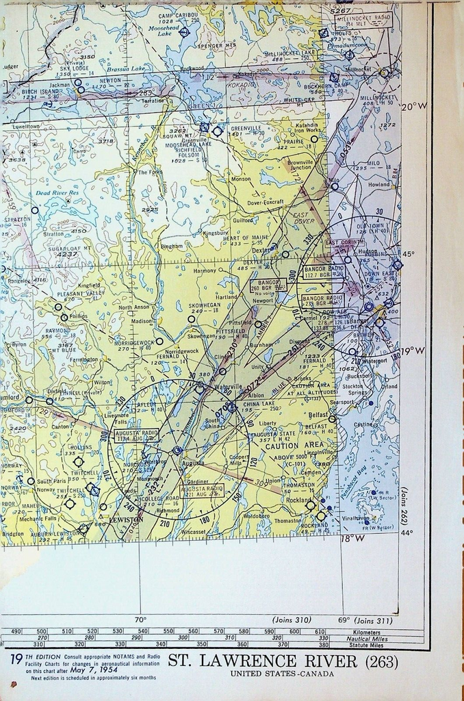St Lawrence River World Aeronautical Chart 263 1954 19th Edition