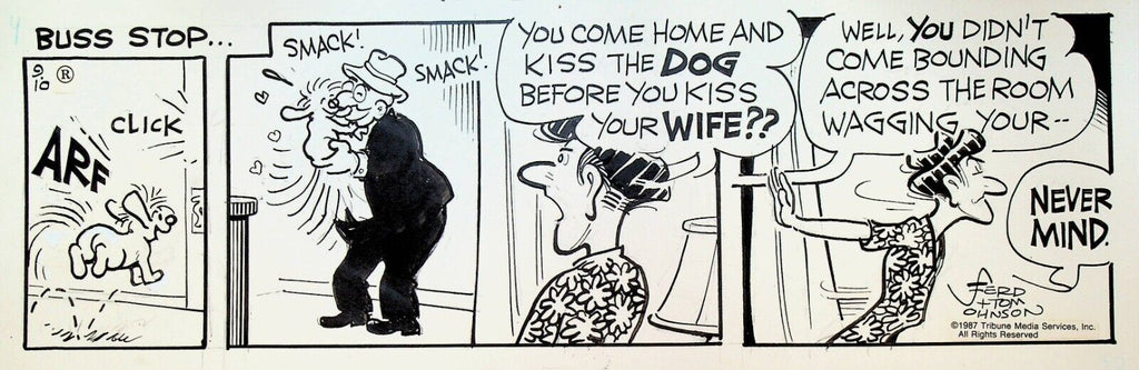 Moon Mullins Original Comic Strip Art Ferd & Tom Johnson September 10 1987 Dog