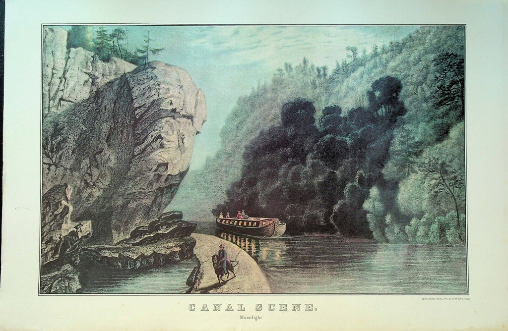 Currier & Ives Calendar Topper 1967 Canal Scene Moonlight