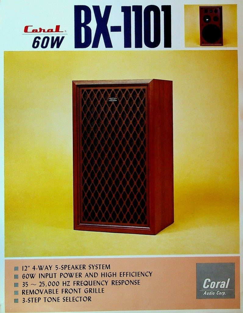 Coral 60W BX-1101 Speaker System Ad Sheet 1970s