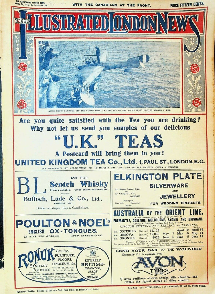 Illustrated London News April 24 1915 World War I French Nurses Liner Falaba