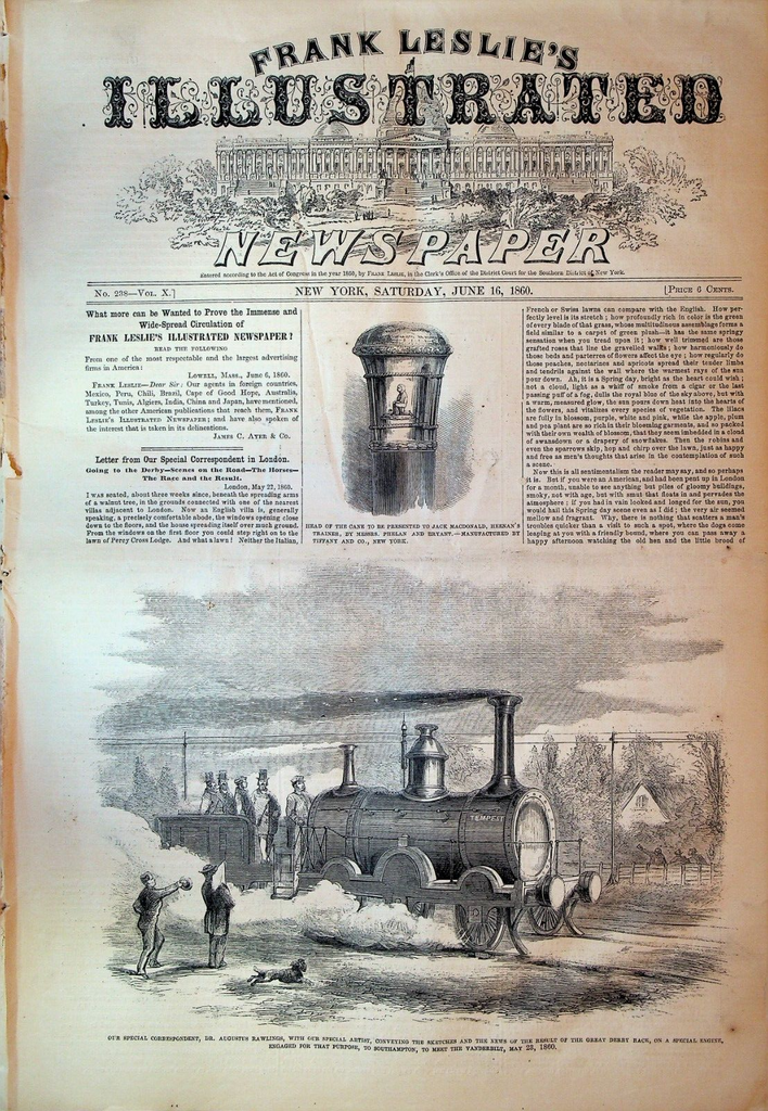 Frank Leslie's Illustrated Newspaper June 16 1860 Derby Horse Race Epsom