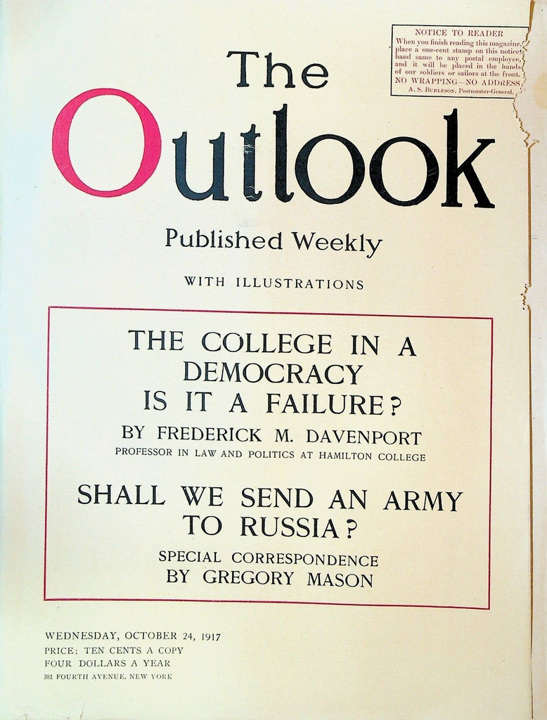 The Outlook Magazine October 24 1917 WWI Alcohol Switzerland Russia