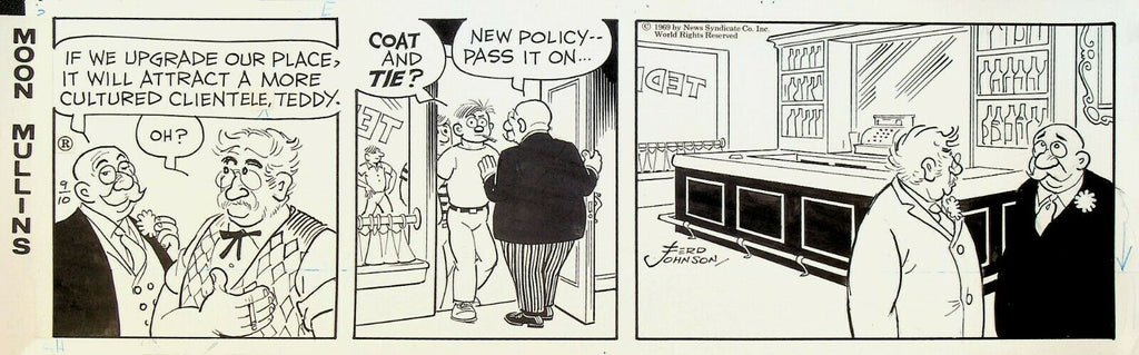 Moon Mullins Ferd Johnson Original Comic Strip Art September 10 1969 Bar