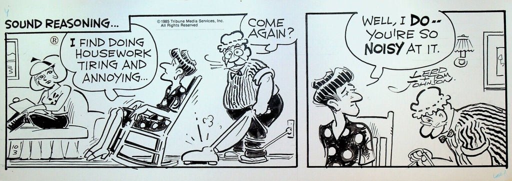 Moon Mullins Original Art Ferd & Tom Johnson October 3 1985 Housecleaning Vacuum