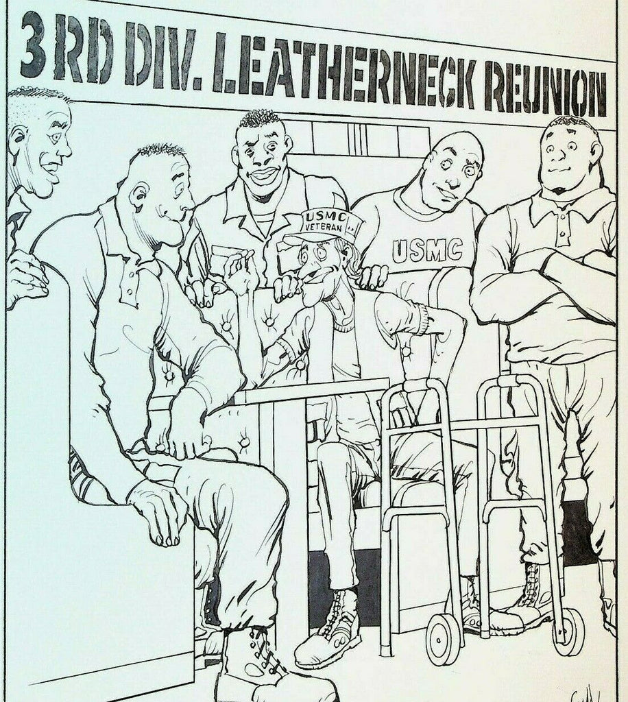 Leatherneck Magazine Original Comic Art Don Lomax 1990s Marines Arm Wrestling