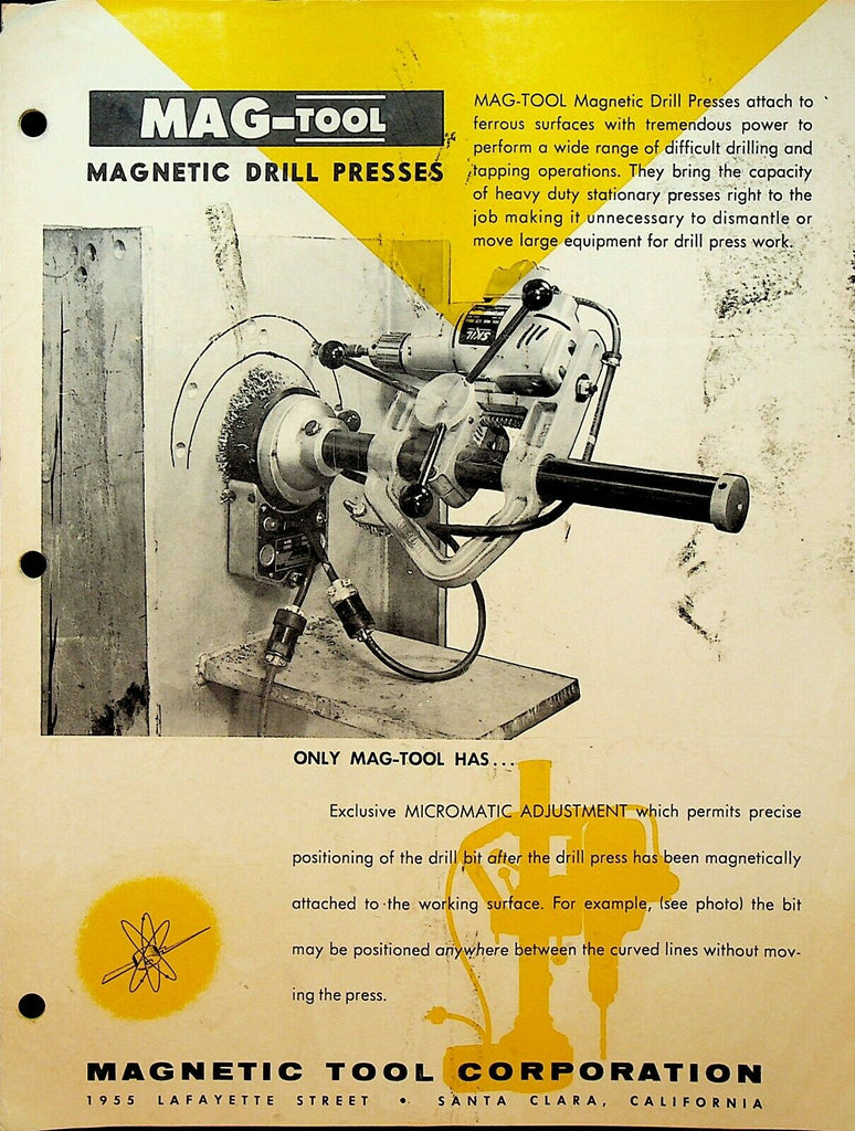 Mag Tool Magnetic Drill Press Brochure 1957 Santa Clara California