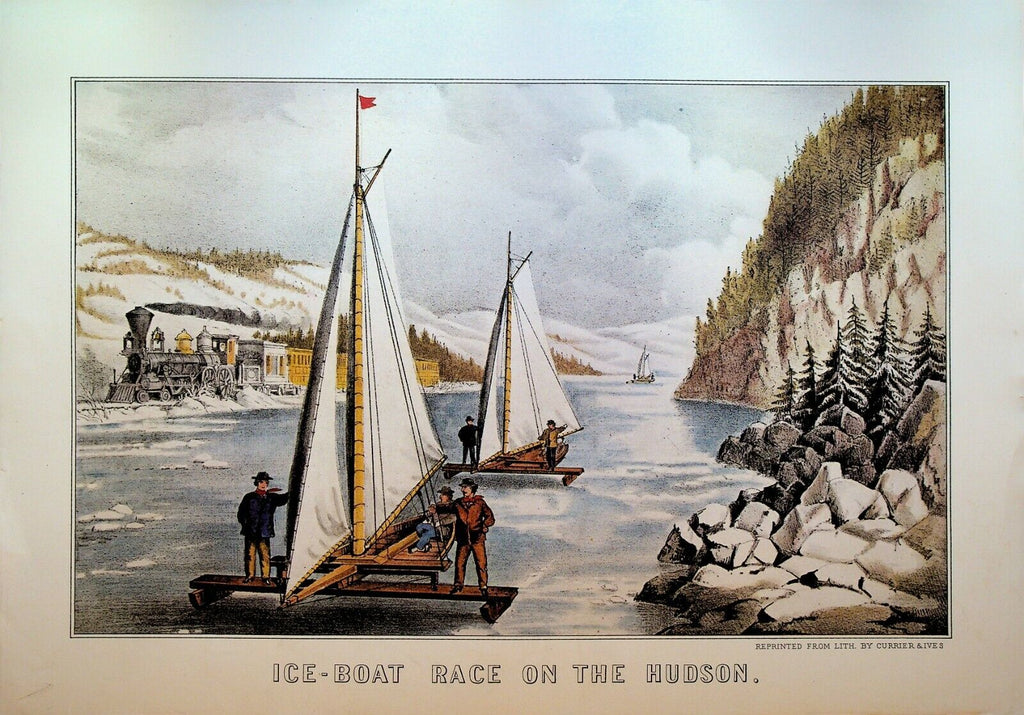 Currier & Ives Calendar Topper 1948 Ice Boat Race on the Hudson River