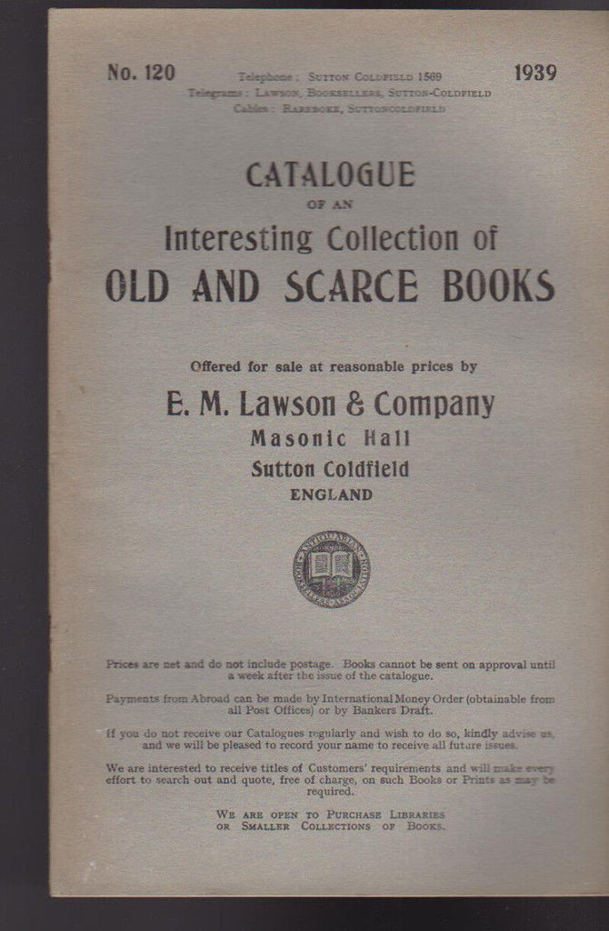 EM Lawson & Co Catalog 120 1939 Old & Scarce Books