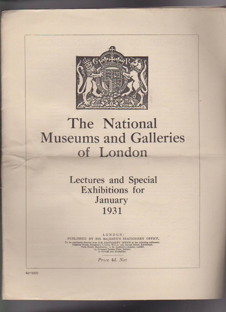 National Museums & Galleries of London January 1931 Lectures & Exhibitions